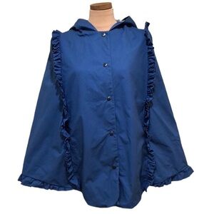 Deborah Lyons Memphis Cape Coat Size 10 Blue Ruffle Poncho